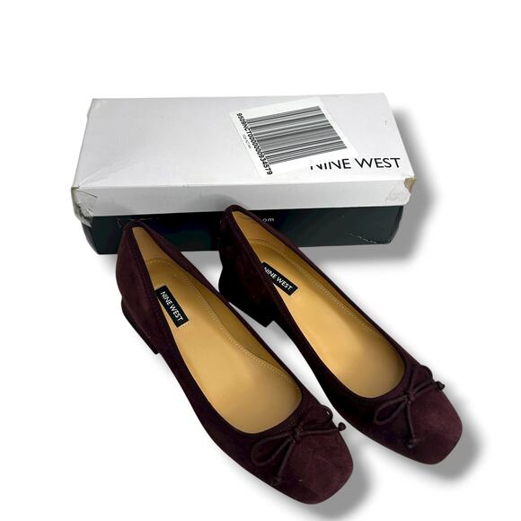 NEW Nine West Dark Red Suede Low Heels Size 8.5 Suedette Maroon Slip On Pumps - Picture 3 of 12